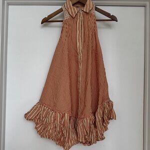 Free People Tangerine and Cream Striped Halter Dress 🍊